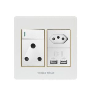 HT 1x16A/1x5A/2xUSB Socket White/Gold